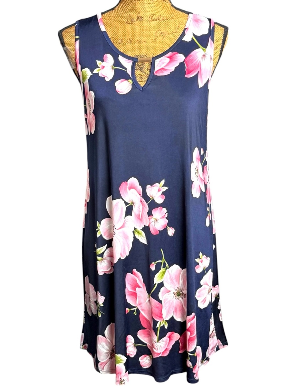 Espresso navy & pink floral keyhole tank dress Women’s size medium | gg